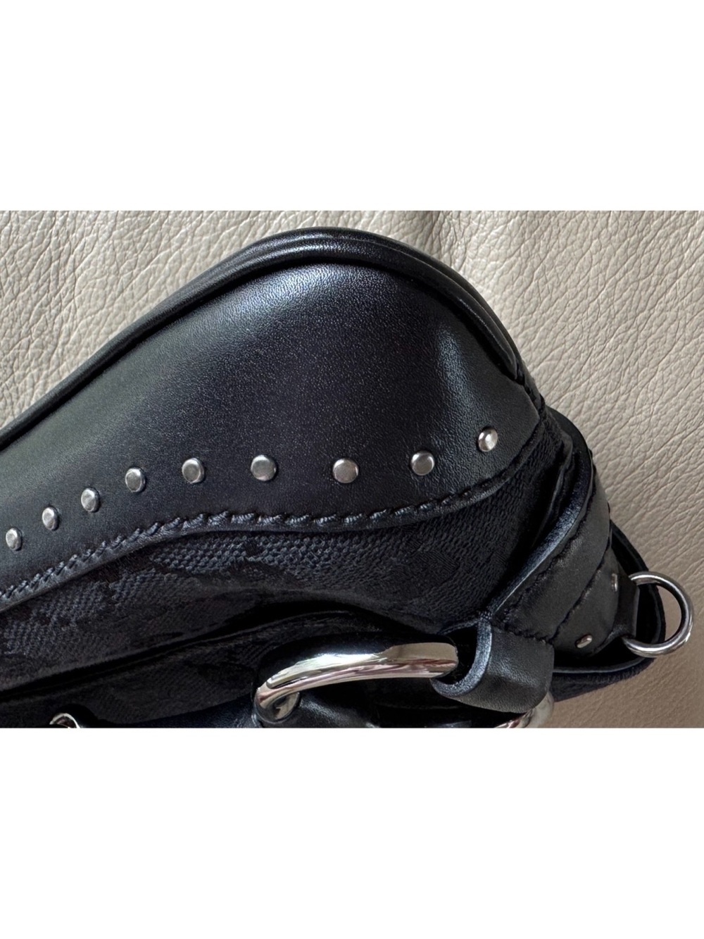 Authentic Gucci Tom Ford Horsebit Black Canvas Studs Leather Chain Clutch, COA - Picture 5 of 15